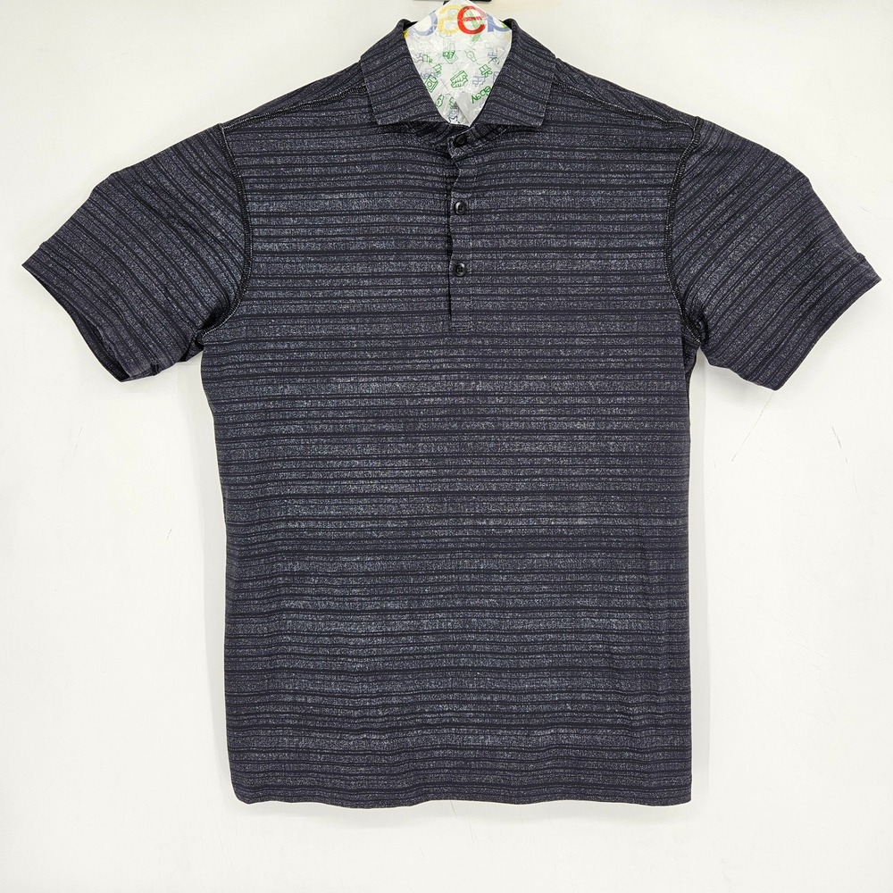 Lululemon Polo Shirt Mens Medium Performance Short Sleeve Black Geometric